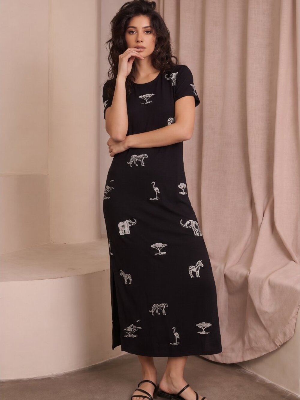 Vintage 90s Safari Animal Print Maxi Dress | Connie Choi | Made in USA